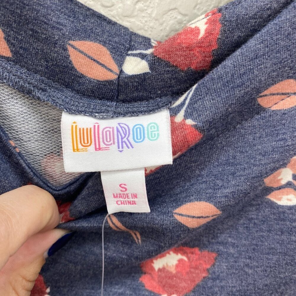 LuLaRoe Isla Navy Blue Maxi Dress with Red Floral Pattern - Picture 2 of 7
